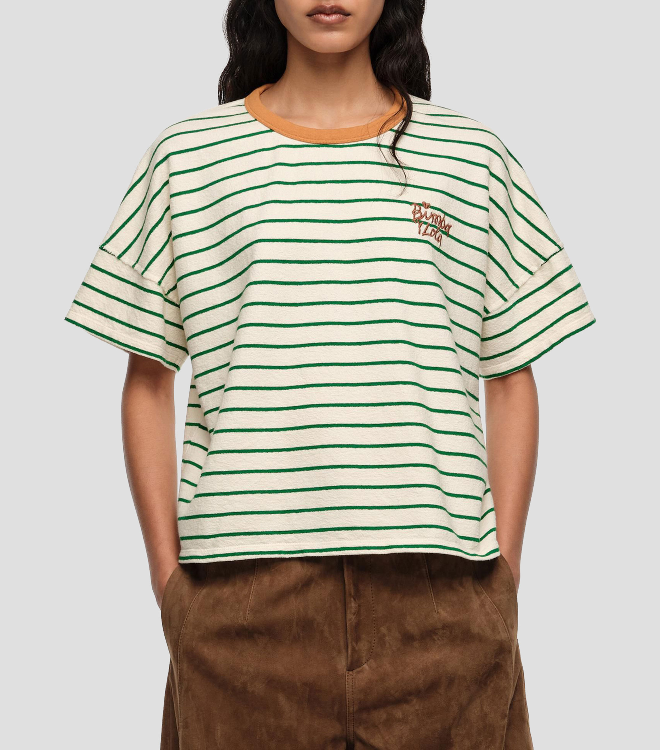 Playera boxy vivo a contraste rayas verdes Mujer
